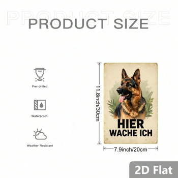 CIFbuy 复古德国牧羊犬金属标牌 我在此值守 复古狗狗墙饰 经典动物插画 2D 平面家居装饰 1个装 （TikTok, temu 自提物流）