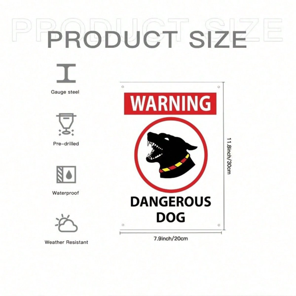CIFbuy 1件装 谨防恶犬标识 8x12英寸 加厚钢制宠物安全警示牌，耐候防锈 户外庭院装饰品 Wi （TikTok, temu 自提物流）-1