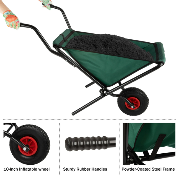 Folding Wheelbarrow with 80lb Capacity and Storage Pouches-4