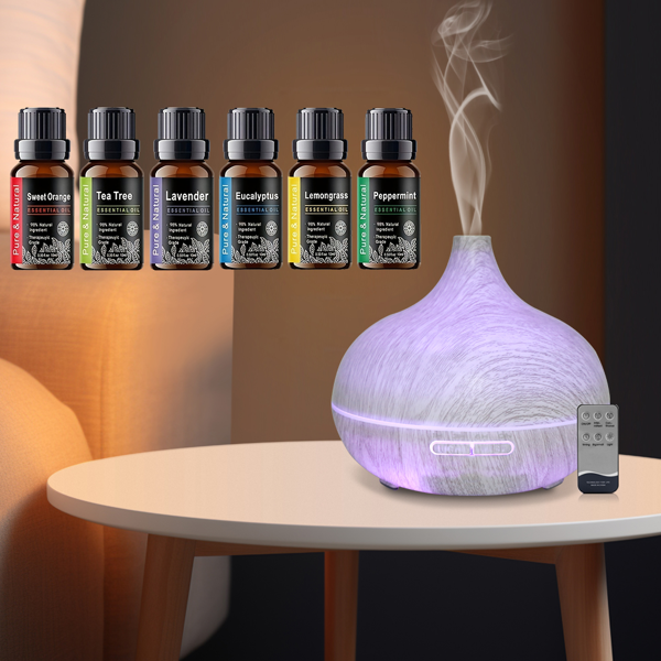 550 毫升木纹香薰加湿器，超声波遥控香薰机，附赠 6 瓶高品质精油，静音款适用于卧室、办公室、居家使用-2