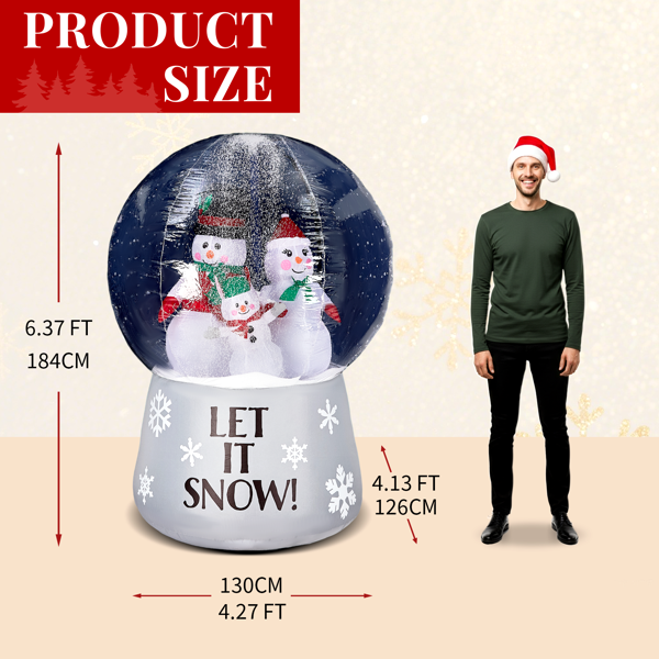 6FT 白色雪人一家喷雪水晶球 5颗白光LED  190D涤纶  圣诞充气装饰 12V 12V,2000mA 美规-3