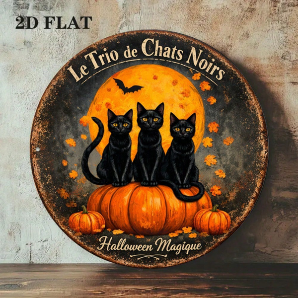 CIFbuy 1 个 8×8 英寸 2D 平面圆形标牌，“三只黑猫复古挂牌” 平面圆形标牌，三只黑猫复古挂牌（TikTok, temu 自提物流）-7