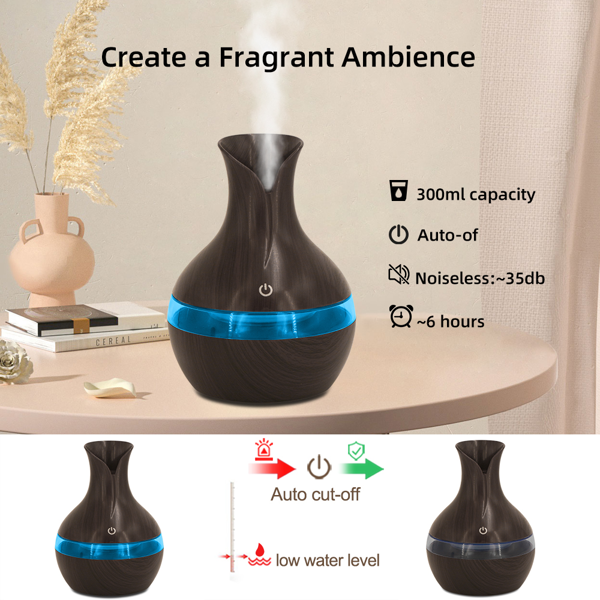 旅行办公两用便携式 USB 香薰扩香加湿器，300ml 紧凑型冷雾设计，舒缓干燥空气，配备 2 瓶香薰精油，非常适合汽车、桌面、卧室使用-7