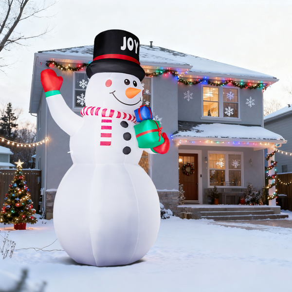 12FT 高款礼物盒雪人 3颗白光LED 加1个灯盘 190D涤纶  圣诞充气装饰 12V 12V,2000mA 美规-4