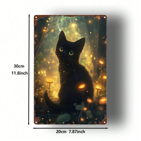 CIFbuy 1件 复古黑色猫森林金属标牌，荧光灯装饰画，做旧2D平面墙饰，励志礼物F（TikTok, temu 自提物流）-2