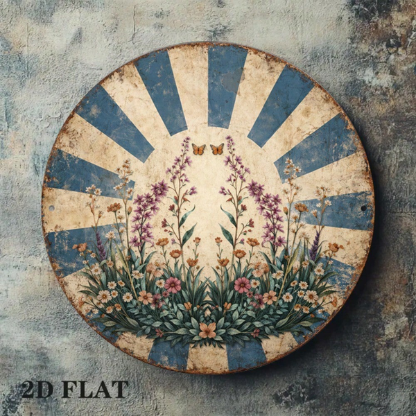 CIFbuy 1 个 8×8 英寸复古蝴蝶花卉圆形标牌，“平面挂牌” 平面挂牌（TikTok, temu 自提物流）-3