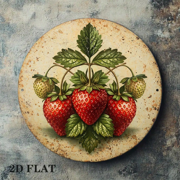 CIFbuy 1 个 8×8 英寸复古新鲜草莓 2D 平面圆形标牌，“复古水果挂牌” 平面圆形标牌，复古水果挂牌，厨房、咖啡厅、餐厅墙面装饰（TikTok, temu 自提物流）-6