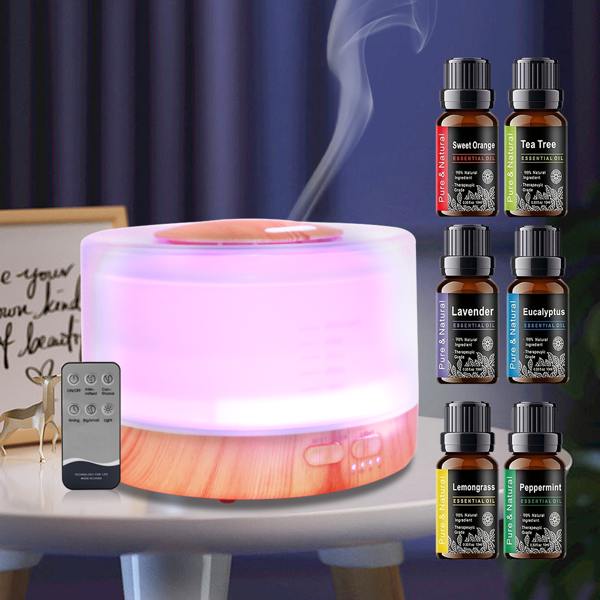 500 毫升香薰精油扩散器套装（内含 6 瓶理疗精油），7 色渐变 LED 氛围灯，超声波冷雾雾化，自动断电停机，低噪静音运行；适用于居家、卧室、瑜伽场景-11