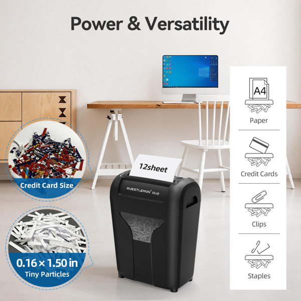 家用型 12 页纸碎纸机，静音横切式碎纸机，P-4 超安全型号，4.5 加仑容量箱，碎纸时噪音极低，适用于处理信用卡、邮件、订书钉等材料，噪声值 <58 dB（OL12）-9