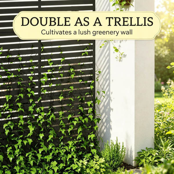 黑色78英寸高x 48英寸宽金属隐私围栏屏幕：装饰性户外攀爬植物格架，带坚固的后院支架-7