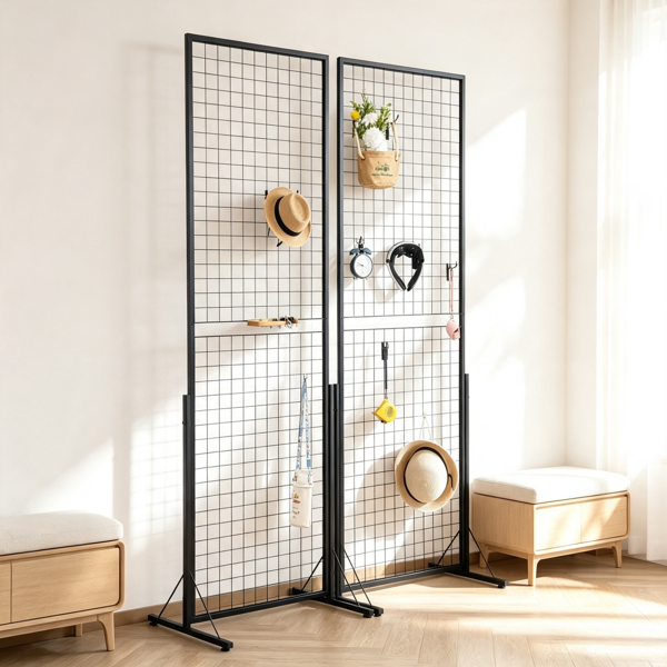 2件套2'x 5.6'格栅墙展示塔，双面落地式货架，带T形底座和夹子-4