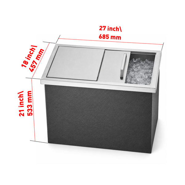 A1-不锈钢嵌入式冰柜 Drop-In Ice Chest, Stainless Steel Ice Storage Box with Sliding Lid and Drain Hose, Ice Bin for Chilled Wine, Beer, Beverage (27 x 18 x 21 Inches)-7