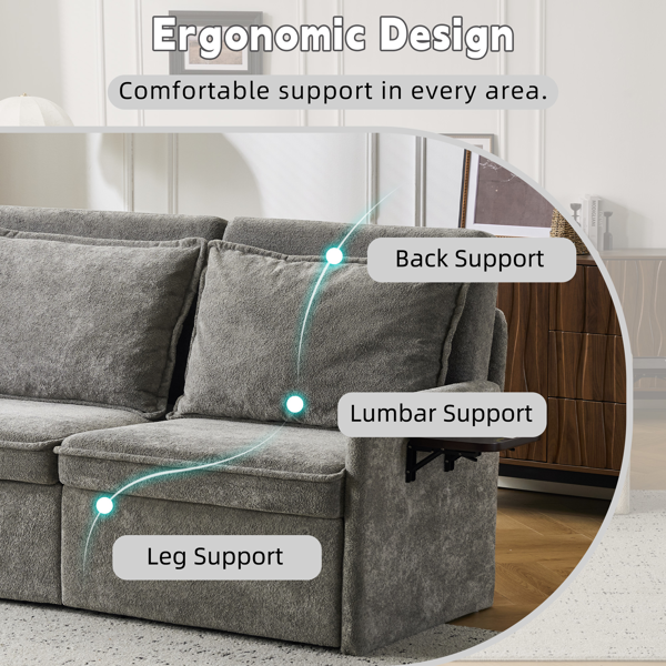 带睡眠功能的沙发 配有靠垫和USB接口的睡眠沙发，三合一沙发床，五档可调靠背，可折叠带储物功能的沙发床，雪尼尔材质，灰色-8