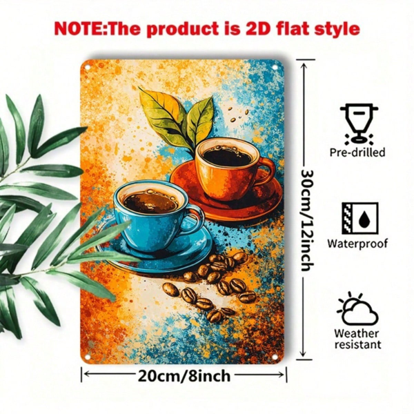 CIFbuy 复古 | 咖啡豆马口铁绘画 1件 防水防锈 2D 平面熨斗墙饰 复古挂饰 家居厨房客厅R （TikTok, temu 自提物流）-3