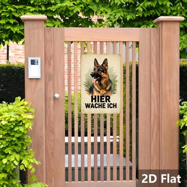 CIFbuy 复古德国牧羊犬金属标牌 我在此值守 复古狗狗墙饰 经典动物插画 2D 平面家居装饰 1个装 （TikTok, temu 自提物流）-3