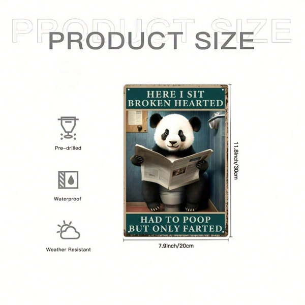 CIFbuy 搞笑熊猫 我坐在这里，心碎了 铁皮招牌 8x12英寸 复古金属墙饰，乡村风格无框牌匾装饰，适用于浴室和家居（TikTok, temu 自提物流）-2