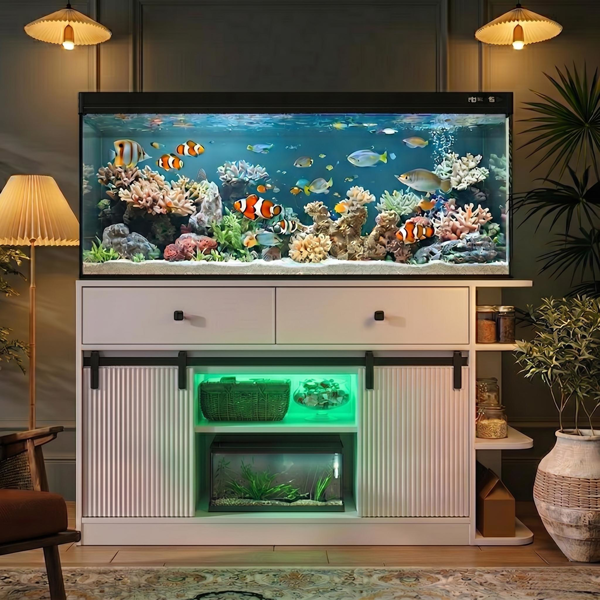 75加仑鱼缸架，带LED灯和电源插座；55-75加仑水族箱架，带滑动式凹槽门；2个大柜子和储物架；可存放2个鱼缸配件的柜子；承重1200磅--不支持self-pick up且不支持指定仓库发货-4