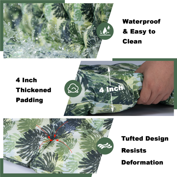 户外长凳坐垫，60 × 20 × 4 英寸，带绑带的绗缝防水摇椅坐垫，适用于庭院长凳或窗边座椅-3
