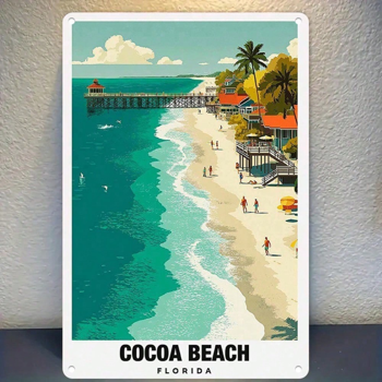 CIFbuy 1个复古可可海滩佛罗里达金属铁皮招牌，鲜艳的海滨天堂旅行海报墙饰，耐用铁质家居装饰（TikTok, temu 自提物流）
