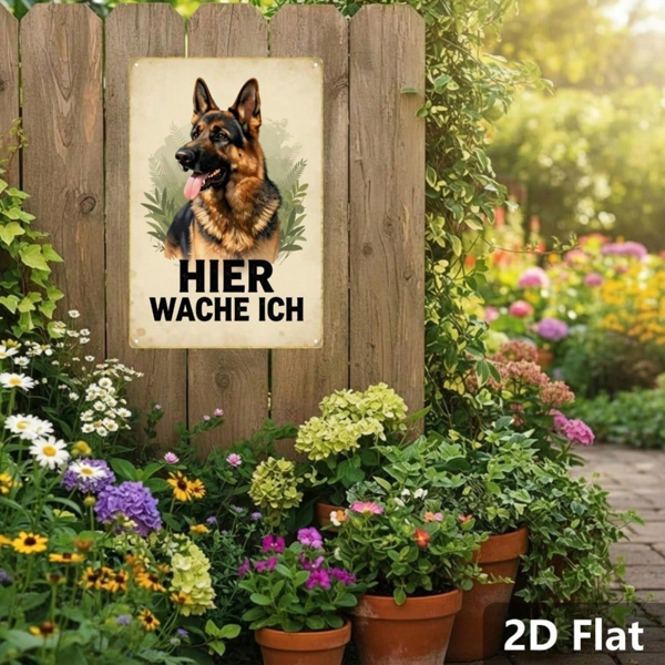 CIFbuy 复古德国牧羊犬金属标牌 我在此值守 复古狗狗墙饰 经典动物插画 2D 平面家居装饰 1个装 （TikTok, temu 自提物流）-4