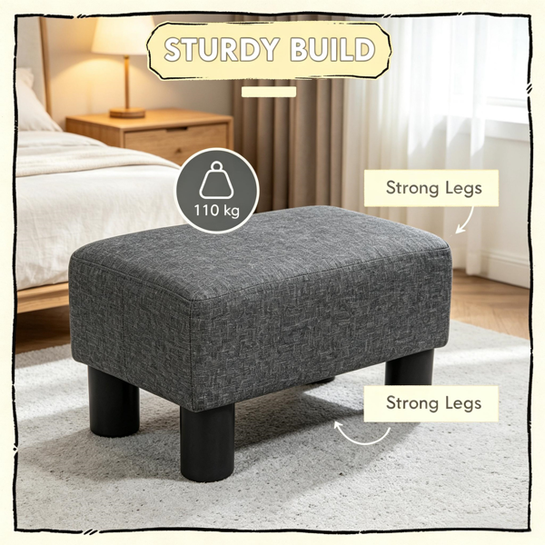 Small Charcoal Gray Linen Foot Stool – Cube Ottoman Foot Rest with Sturdy Plastic Legs for Cozy Seating-6