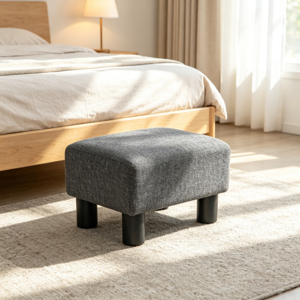 Small Charcoal Gray Linen Foot Stool – Cube Ottoman Foot Rest with Sturdy Plastic Legs for Cozy Seating-5