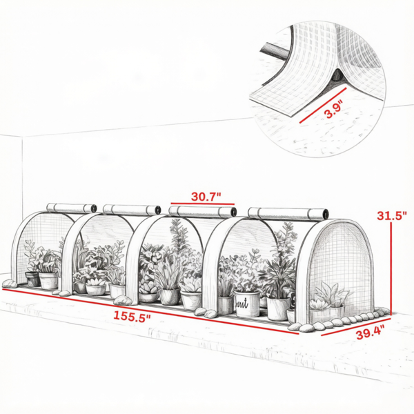 白色便携式13'长x3'宽x2.5'高隧道温室-花园种植帐篷，带4个拉链门，防水/防紫外线PE罩-3