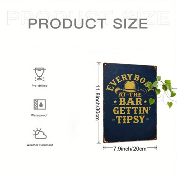 CIFbuy 复古牛仔帽铁皮招牌，趣味名言复古金属墙饰，质朴手工2D平面条形装饰，人人渐入微醺 （TikTok, temu 自提物流）