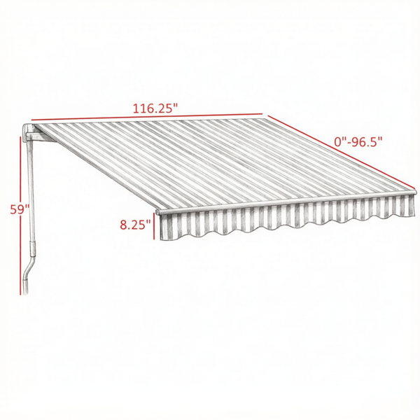 10'X 8'可伸缩遮阳棚露台遮阳棚，带手动曲柄手柄防紫外线防水织物和铝制框架，用于甲板阳台庭院，咖啡条纹-3