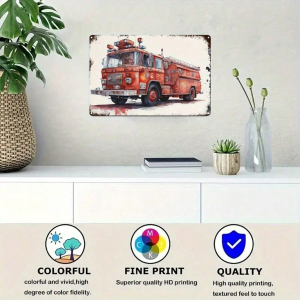 CIFbuy 复古红色消防车金属标牌 8x12 英寸，复古2D平面卡车墙面装饰，适合男士洞穴、车库、家庭和办公室，送给男士的独特礼物（TikTok, temu 自提物流）-5