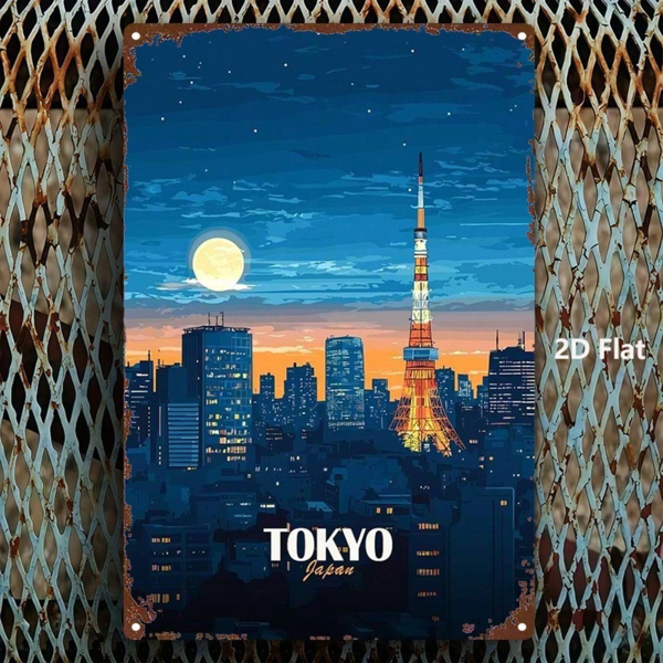 CIFbuy 1件 东京日本城市景观金属标牌，8x12英寸质朴铁艺墙饰，复古夜景装饰，适用于家庭、酒吧、车库、咖啡馆、俱乐部（TikTok, temu 自提物流）-3