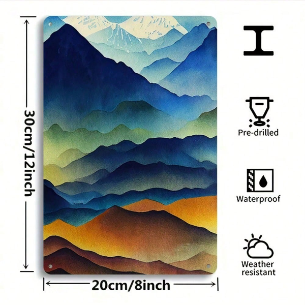 CIFbuy 1件 2D 平面金属墙饰 水彩山景 极简家居装饰 12x8英寸 卧室办公室悬挂牌（TikTok, temu 自提物流）-2