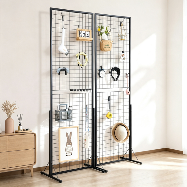 2件套2'x 5.6'格栅墙展示塔，双面落地式货架，带T形底座和夹子-5