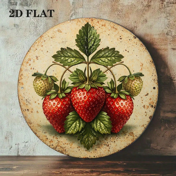 CIFbuy 1 个 8×8 英寸复古新鲜草莓 2D 平面圆形标牌，“复古水果挂牌” 平面圆形标牌，复古水果挂牌，厨房、咖啡厅、餐厅墙面装饰（TikTok, temu 自提物流）-7