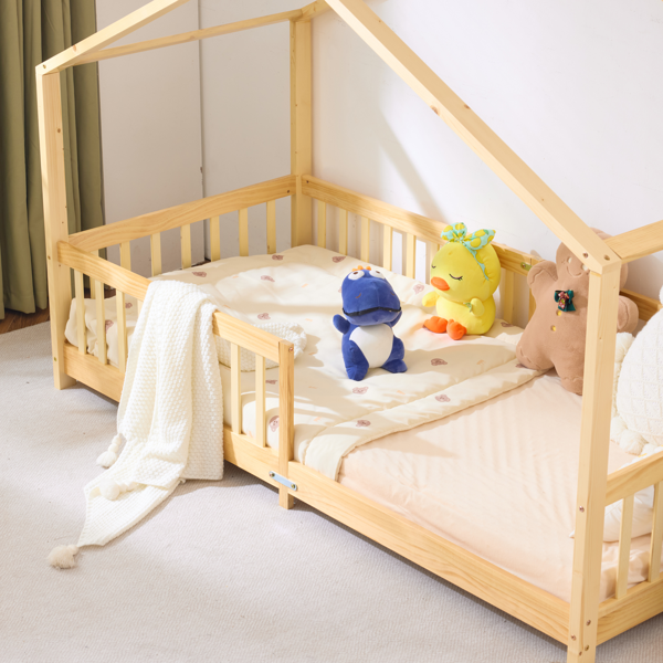 X型屋顶造型松木床架 油漆面儿童木床 206*98*156cm 原木色-7