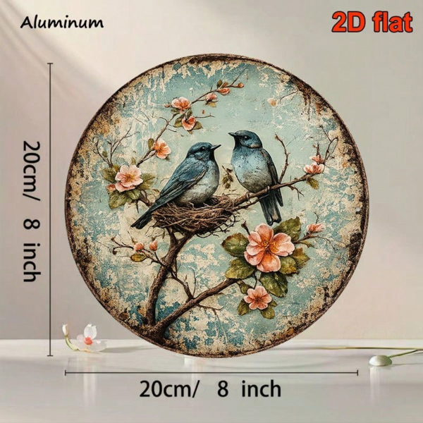 CIFbuy 1 个 8×8 英寸复古筑巢小鸟墙面圆形标牌，“” 英寸复古筑巢小鸟墙面圆形标牌，春日鸟巢无框挂饰（TikTok, temu 自提物流）-7