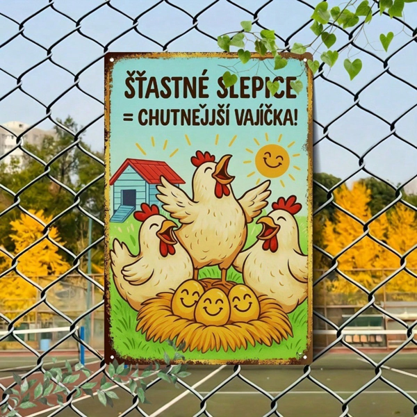 CIFbuy 复古捷克标语铁质标牌，农场金属墙面装饰，配“ŠŤASTNÉ SLEPICE CHUTNĚJŠÍ VAJÍČKA”字样，尺寸7.87x11.81英寸，2D平面乡村风 （TikTok, temu 自提物流）-8