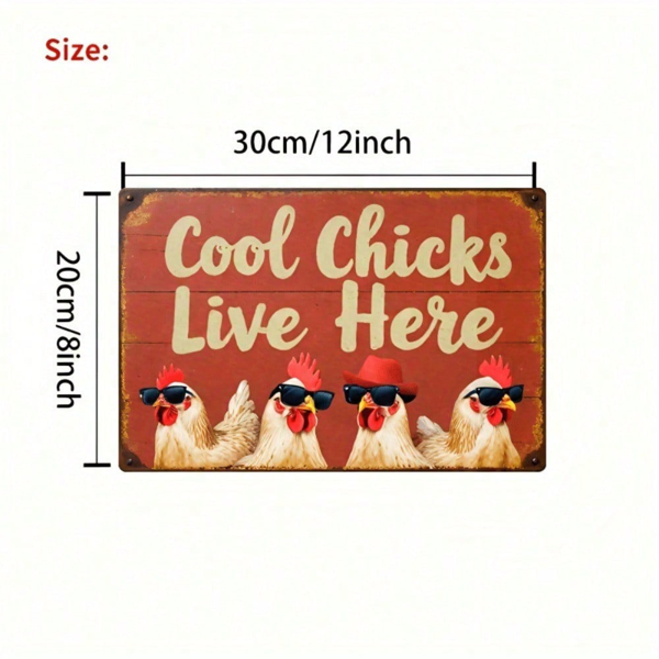 CIFbuy 复古小鸡居所金属标牌 8x12 英寸，2D 平面农舍装饰，适用于户外家禽房墙面，超酷鸡形C（TikTok, temu 自提物流）-5