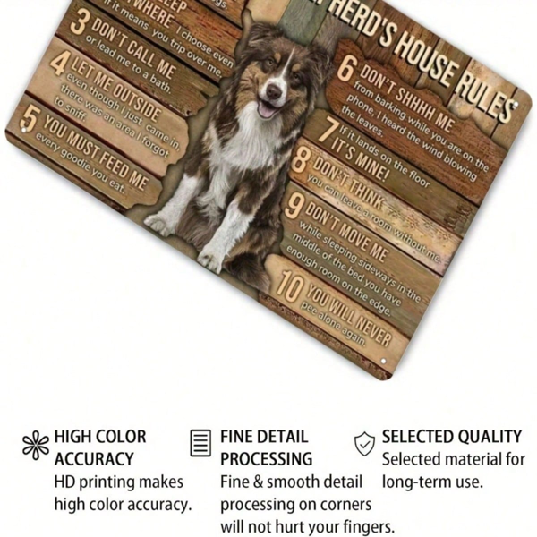 CIFbuy 1个澳大利亚牧羊犬金属铁皮招牌，乡村风格狗屋规则墙饰，趣味宠物指令装饰，8x12英寸无框幽默风趣（TikTok, temu 自提物流）-4