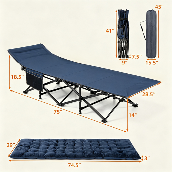 Navy Foldable Heavy Duty Camping Cot 330LBS, Portable Outdoor Sleeping Bed with Cushion & Carry Bag for Camping Office Nap-5