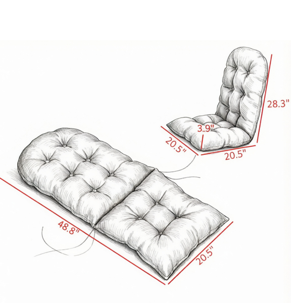 2件套卡其色簇绒高背椅垫，适用于户外生活空间的防滑庭院家具垫（仅坐垫）-3