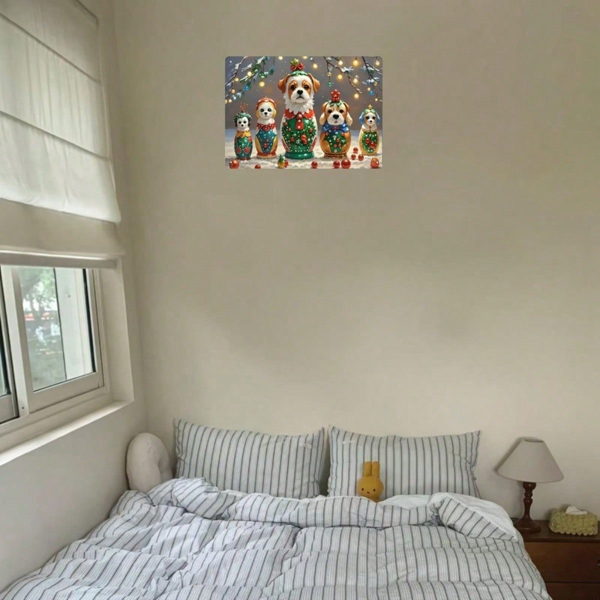 CIFbuy 圣诞前夜小狗俄罗斯套娃铁皮招牌，8x12英寸复古金属墙饰，无框迷人装饰，适用于浴室、咖啡馆（TikTok, temu 自提物流）-7