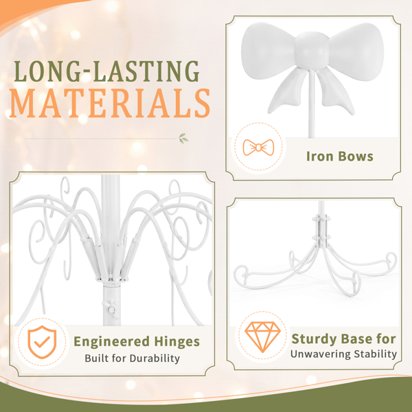 6ft  白色 PVC 铁艺圣诞树  顶部带蝴蝶结 不含配饰 日常装饰树-4