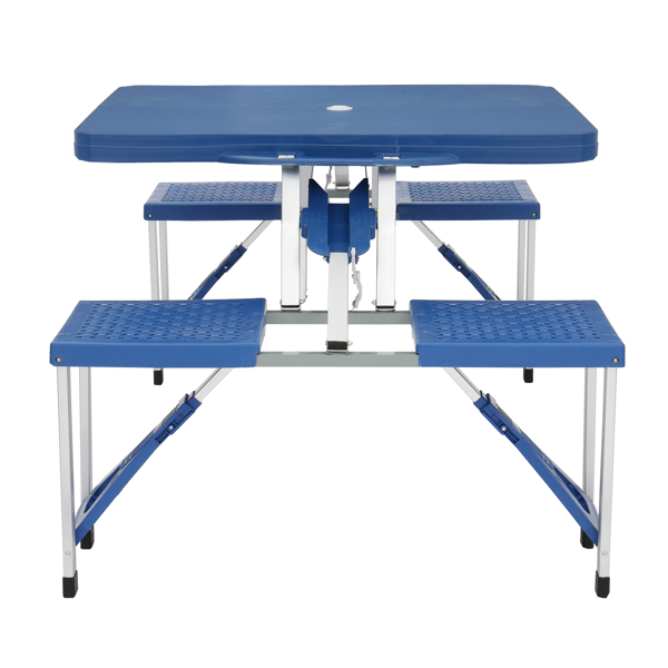 【同款编码：56747377】蓝色 塑料 野营连体桌椅 桌椅连体 135.5*83*65.5cm 50kg-15