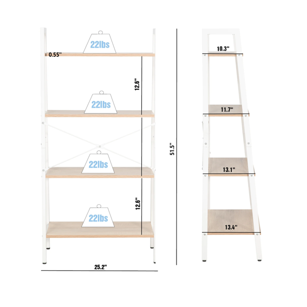 工业风四层落地书架，复古展示储物置物架、花架两用，客厅书房通用，橡木白拼色-2