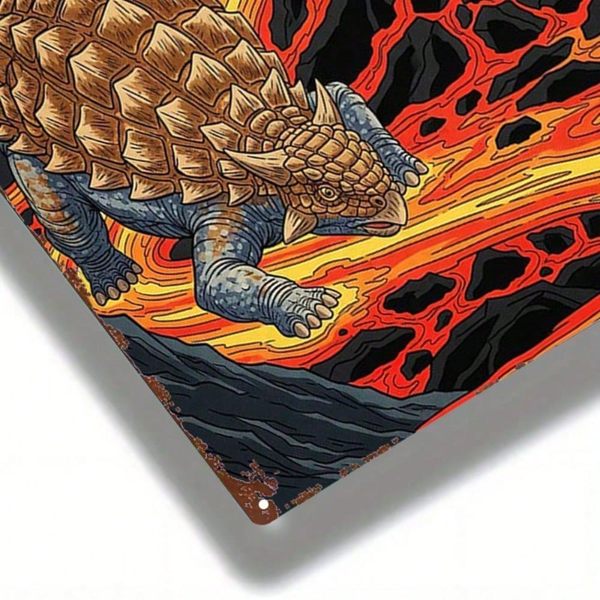 CIFbuy 复古甲龙金属标牌，带火山景观的质朴铁艺墙饰，8x12英寸恐龙装饰，适用于家庭、酒吧、车库、咖啡馆（TikTok, temu 自提物流）-5