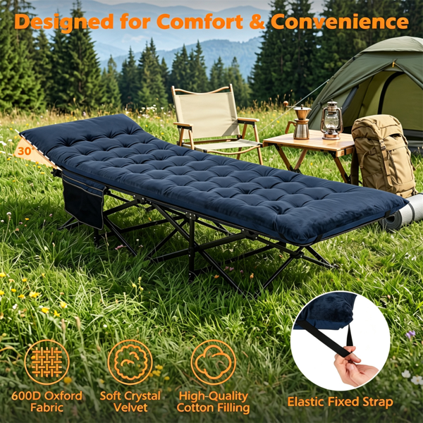 Navy Foldable Heavy Duty Camping Cot 330LBS, Portable Outdoor Sleeping Bed with Cushion & Carry Bag for Camping Office Nap-3