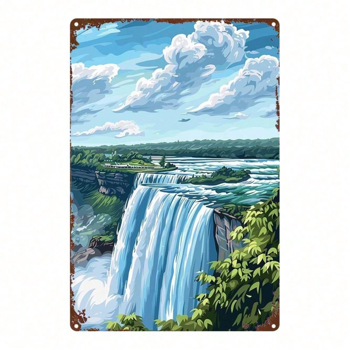 CIFbuy 1个尼亚加拉瀑布金属标牌 8x12英寸，质朴2D平铁壁饰，配以鲜艳的瀑布与绿植，复古风格，适用于室内室外 H（TikTok, temu 自提物流）