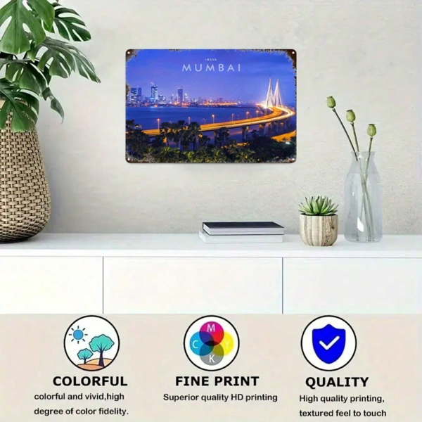 CIFbuy 1件 印度孟买金属标牌 8x12英寸铁质铭牌墙饰，2D平面温馨房间装饰，耐用室内墙面装饰，适用于家居（TikTok, temu 自提物流）-5
