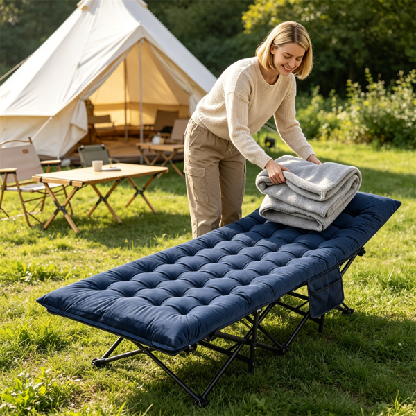 Navy Foldable Heavy Duty Camping Cot 330LBS, Portable Outdoor Sleeping Bed with Cushion & Carry Bag for Camping Office Nap-6